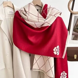 Elegant Red and Cream Floral Scarf